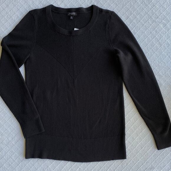 NWT Talbots Rib Trim Pullover Long Sleeve Crewneck Sweater Top Black Minimalist - Picture 4 of 9